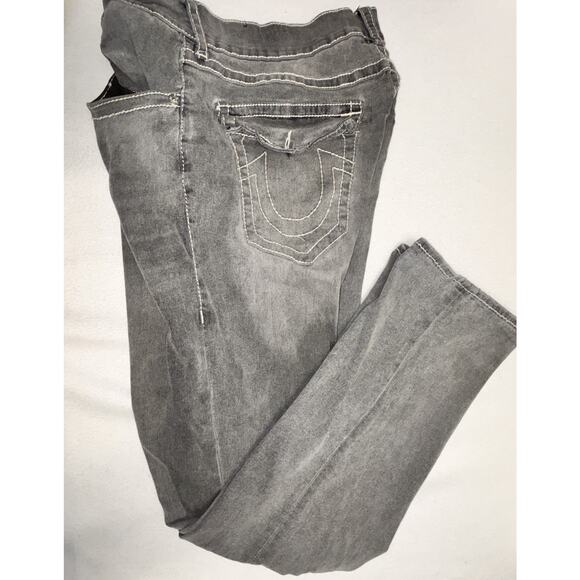 True Religion Jeans 34x32.5 Gray Ricky Flap Pocket Straight Leg Distressed READ - Picture 11 of 11
